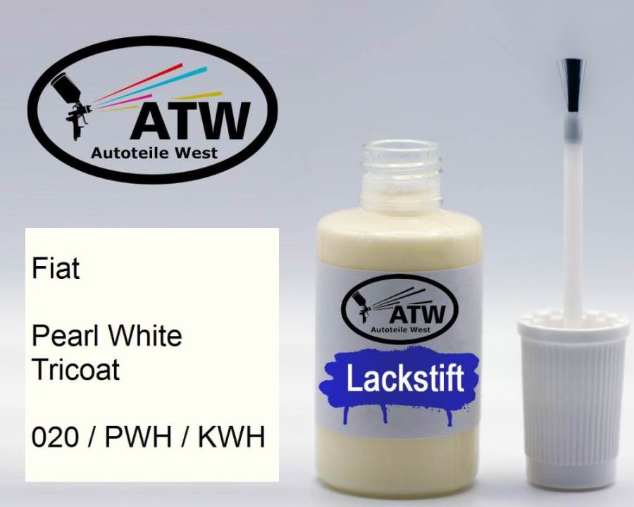 Fiat, Pearl White Tricoat, 020 / PWH / KWH: 20ml Lackstift, von ATW Autoteile West.